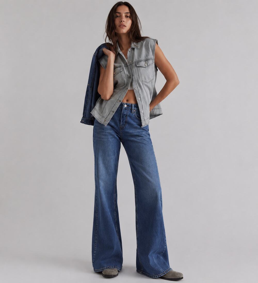 Free People Expert Advice Mid Rise Flare Jeans Denim Blue Size 25L